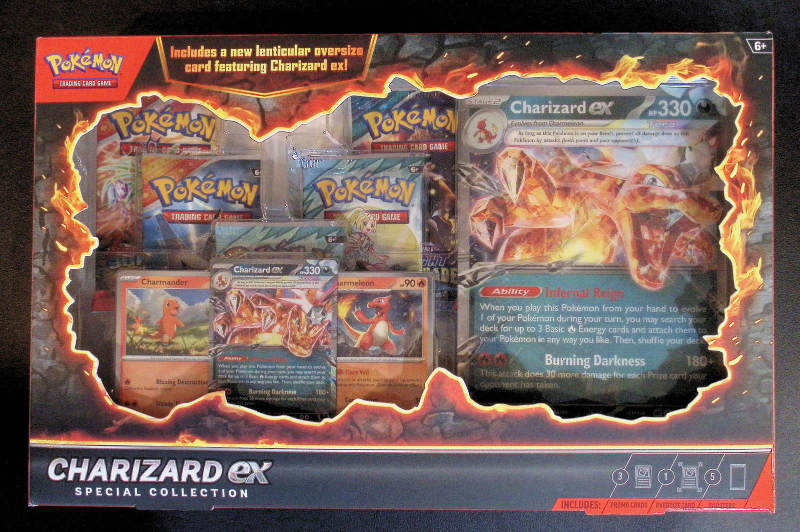 Pokemon Charizard ex Special Collection Box - 5 Booster Packs, 2 Foil Promo Charmander & Charmeleon,: Pokemon Mega Charizard ex Special Collection Box - 5 Booster Packs, 2 Foil Promo Charmander & Charmeleon, & 1 Oversized Lenticular Charizard Ex. Pokemon Trading Card Game Cards, Charizard, Pikachu, Me
