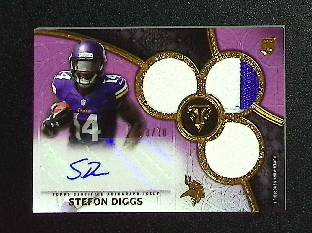 Stefon Diggs Rookie Patch Auto Purple /70 2015 Topps Triple Threads #137: Topps & Bowman Football NFL Trading Sports Cards, Sports Cards for Sale Near Me, Super Bowl & Hall of Fame Player Cards, Resurgence, Composite, SP, SSP, Valuable Auction Memorabilia Lots For Sale On L