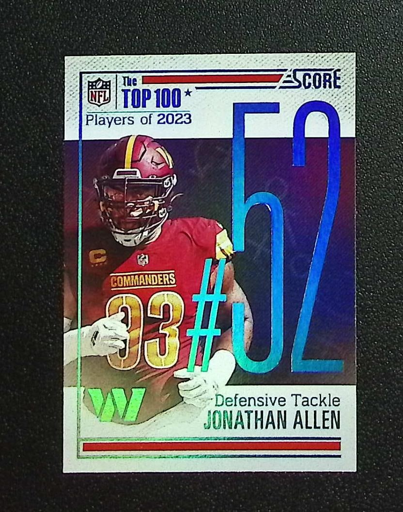 Jonathan Allen Top 100 SSP Case Hit 2024 Score #52 Commanders: Panini, Donruss Optic, & Donruss Select, Prizm, Mosaic, Contenders, Zenith, Phoenix, Illusions, Absolute, Rookie NFL Sports Trading Cards, SP, SSP, Cards, Football Cards for Sale Near Me, Superbowl & 
