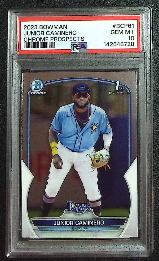 Junior Caminero 1st Bowman Chrome 2023 Bowman Chrome #BCP-61 PSA 10 Rays: Topps, Bowman, & Fanatics Baseball MLB Trading & Sports Cards, Sports Cards for Sale Near Me, World Series & Hall of Fame Players Memorabilia, Refractors, X-Fractors, Numbered, SP, SSP, Valuable Aucti