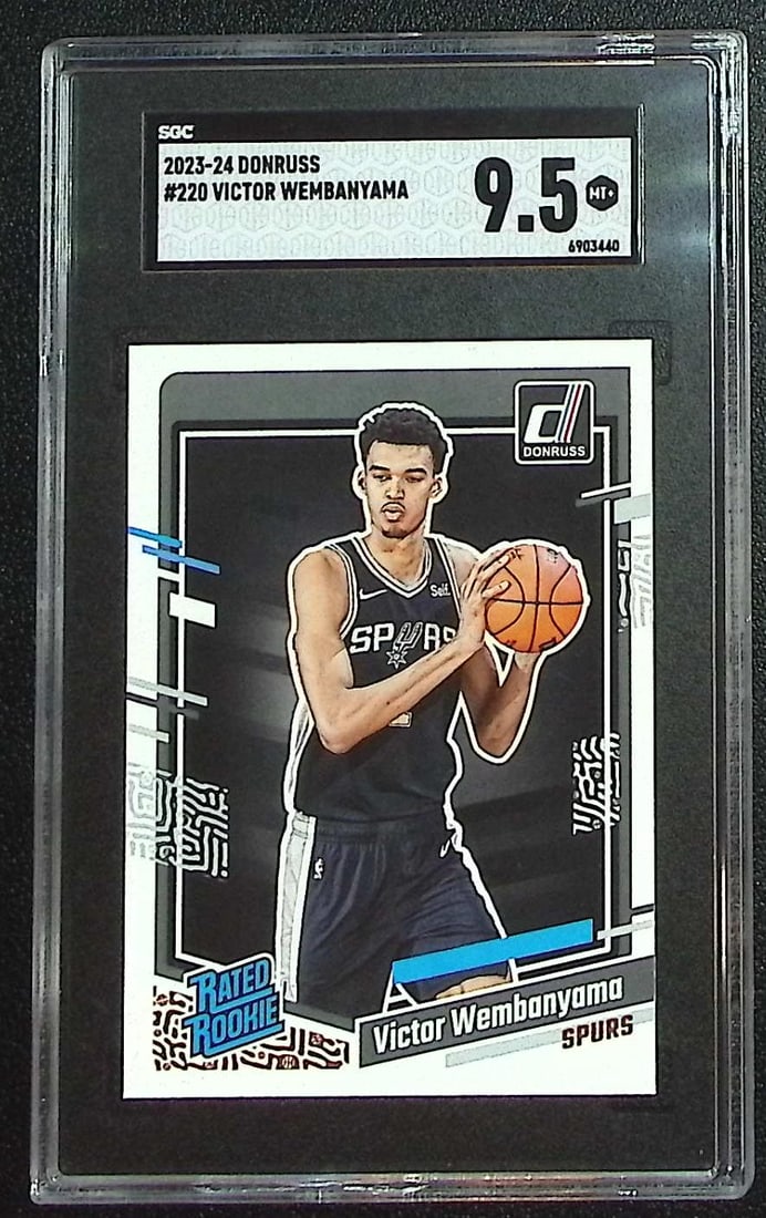 Victor Wembanyama Rookie Card 2023-24 Donruss #220 SGC 9.5 San Antonio Spurs: Panini, Donruss Optic, Donruss Select, Prizm, Mosaic, Contenders, Revolution, Phoenix, NBA Hoops, Rookie NFL Sports Trading Cards, Silver, SP, SSP, Wave Prizms, Numbered Cards, Basketball sports Cards