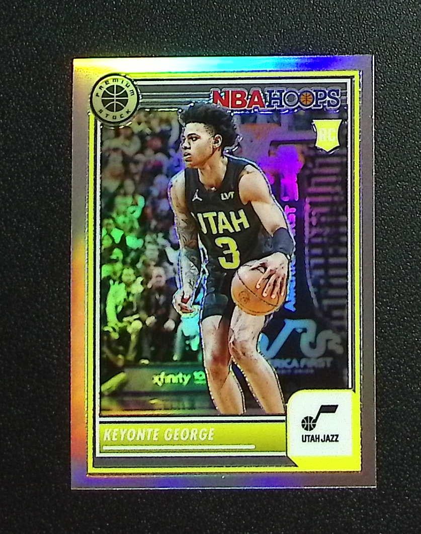 Keyonte George Rookie Card Silver Prizm 2023-24 Premium Stock #98 Utah Jazz: Panini, Donruss Optic, Donruss Select, Prizm, Mosaic, Contenders, Revolution, Phoenix, NBA Hoops, Rookie NFL Sports Trading Cards, Silver, SP, SSP, Wave Prizms, Numbered Cards, Basketball sports Cards