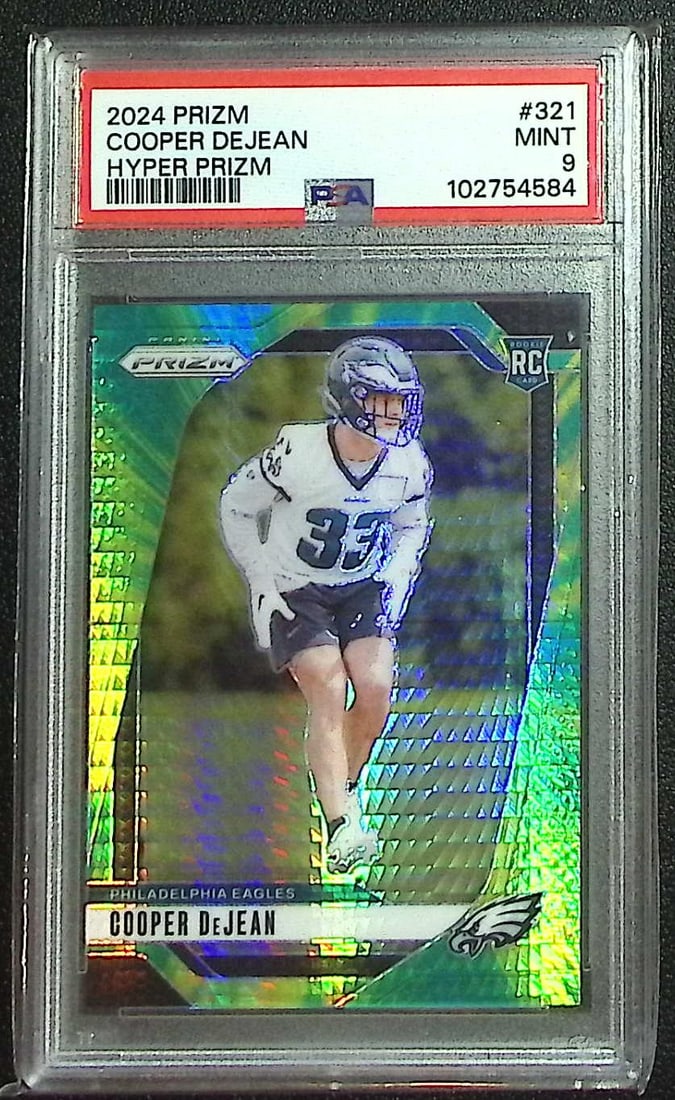 Cooper DeJean Rookie Card Hyper Prizm /180 2024 Panini Prizm #321 PSA 9 Eagles: Panini, Donruss Optic, & Donruss Select, Prizm, Mosaic, Contenders, Zenith, Phoenix, Illusions, Absolute, Rookie NFL Sports Trading Cards, SP, SSP, Cards, Football Cards for Sale Near Me, Superbowl & 