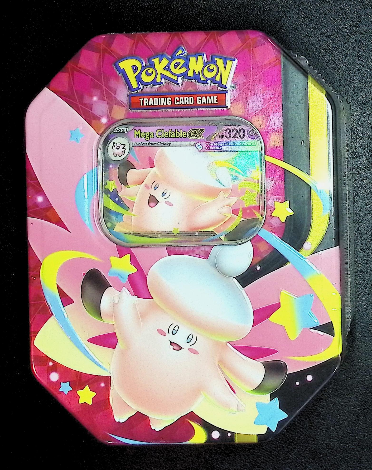 Pokemon Mega Moonlit Tin (Mega Clefable) Contains 4 Boster Packs: Pokemon Trading Card Game Cards, Charizard, Pikachu, Mewto, EX, Referse Holo, Holo Rare Cards, Secret Rare Cards, Full Art Cards, Evee, 3 Stars Ultra Rare Cards, Double Rare, Illustration Rare, Specia
