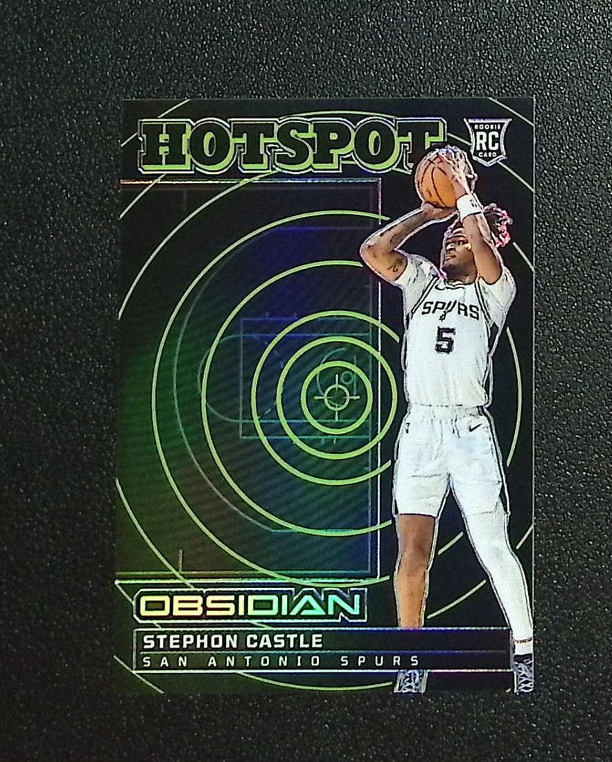 Stephon Castle Rookie Card Hotspot /125 2024-25 Obsidian #6 San Antonio Spurs: Panini, Donruss Optic, Donruss Select, Prizm, Mosaic, Contenders, Revolution, Phoenix, NBA Hoops, Rookie NFL Sports Trading Cards, Silver, SP, SSP, Wave Prizms, Numbered Cards, Basketball sports Cards