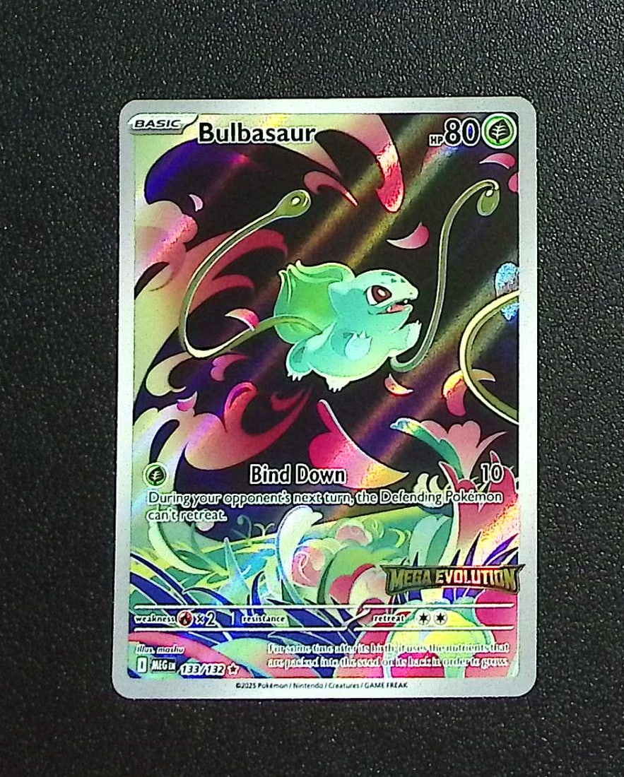 Pokemon Mega Evolution Bulbasaur Stamped #133: Pokemon Trading Card Game Cards, Charizard, Pikachu, Mewtwo, Reverse Holo, Holo Rare, Secret Rare Cards, Full Art Cards, Eevee, Ultra Rare Card, Illustration Rare, Special Illustration Rare SIR