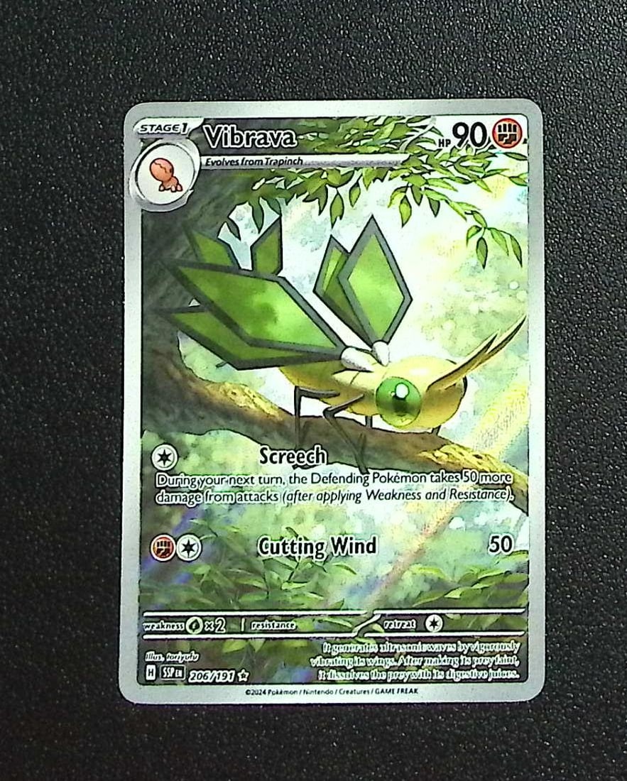 Pokemon Surging Sparks Vibrava Illustration Rare #206: Pokemon Trading Card Game Cards, Charizard, Pikachu, Mewtwo, Reverse Holo, Holo Rare, Secret Rare Cards, Full Art Cards, Eevee, Ultra Rare Card, Illustration Rare, Special Illustration Rare SIR