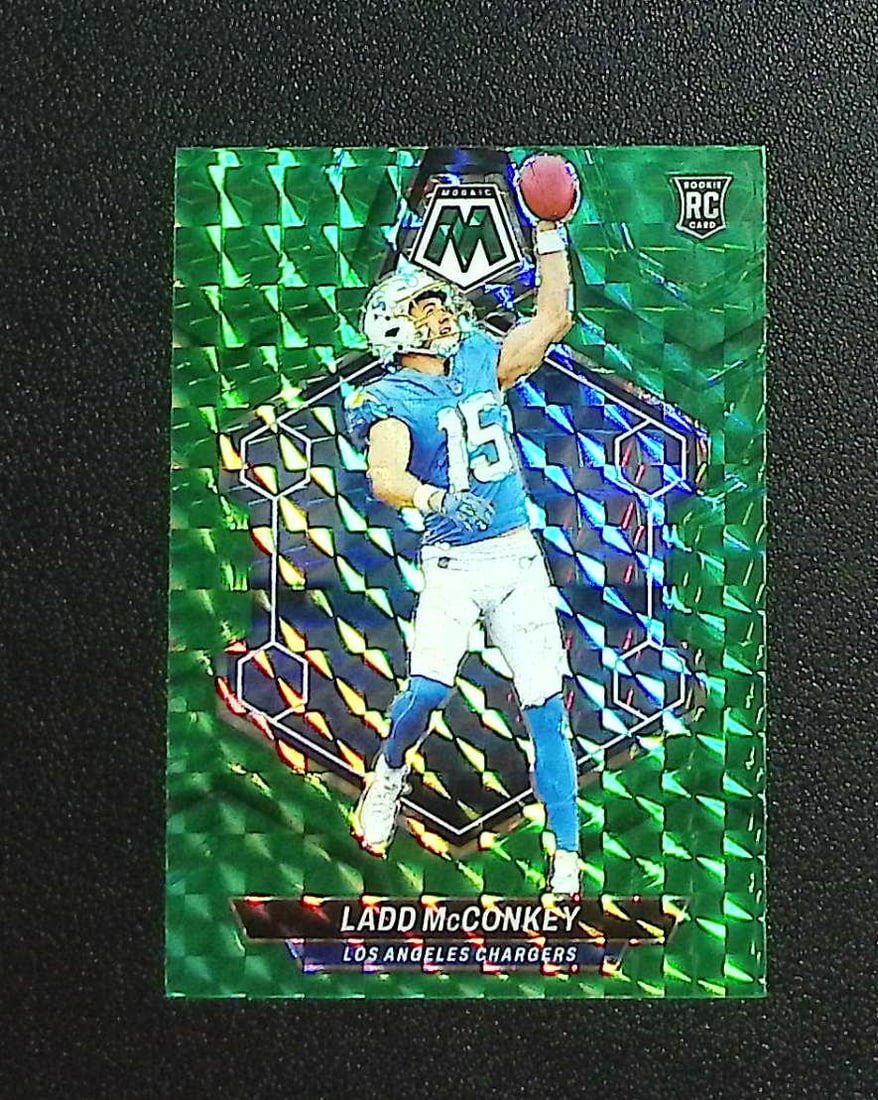 Ladd McConkey Rookie Card Green Mosaic Prizm 2024 Panini Mosaic #334 Chargers: Panini, Donruss Optic, & Donruss Select, Prizm, Mosaic, Contenders, Zenith, Phoenix, Illusions, Absolute, Rookie NFL Sports Trading Cards, SP, SSP, Cards, Football Cards for Sale Near Me, Superbowl & 