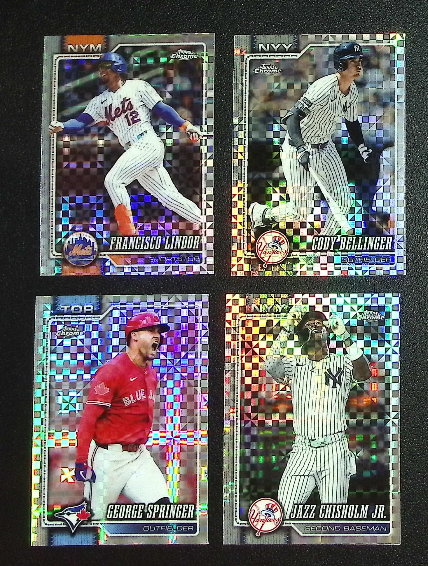 Lot of 4 2026 Topps Chrome Xfractors. Lindor, Bellinger, Springer, Chisholm Jr.: Topps, Bowman, & Fanatics Baseball MLB Trading & Sports Cards, Sports Cards for Sale Near Me, World Series & Hall of Fame Players Memorabilia, Refractors, X-Fractors, Numbered, SP, SSP, Valuable Aucti