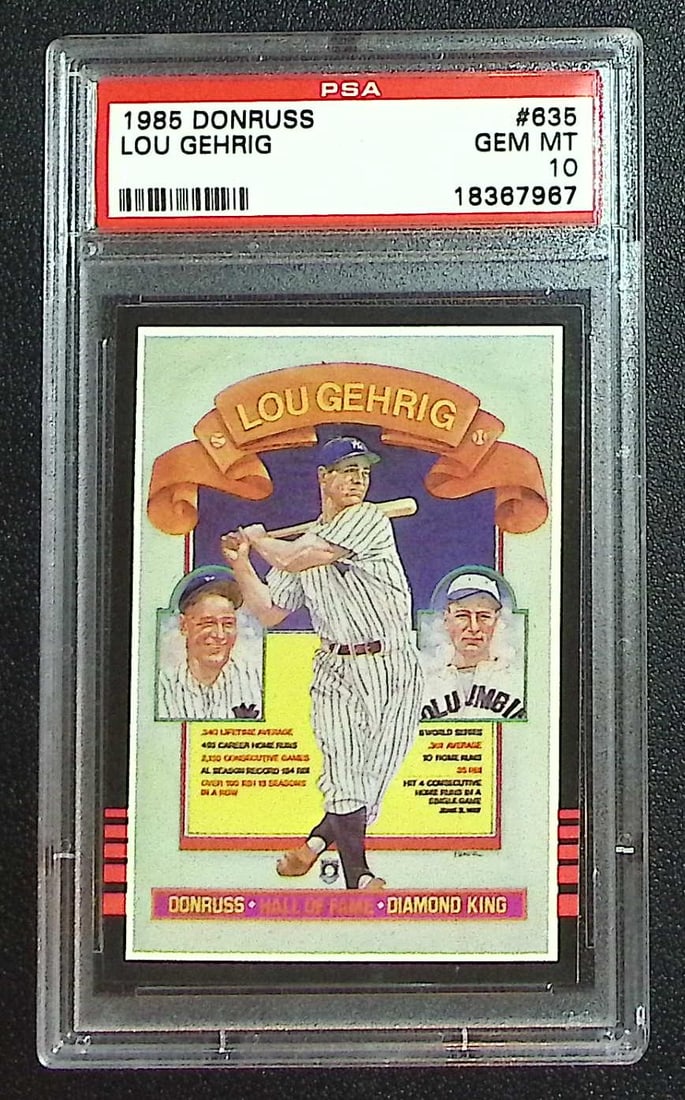 Lou Gehrig Diamond Kings 1985 Donruss #635 PSA 10 POP 49 Yankees: Donruss Baseball MLB Trading & Sports Cards, Sports Cards for Sale Near Me, Prizm, Mosaic, Select, SP, SSP, Auction Memorabilia Lots for Sale On Line, World Series & Hall of Fame Players, Diamond King