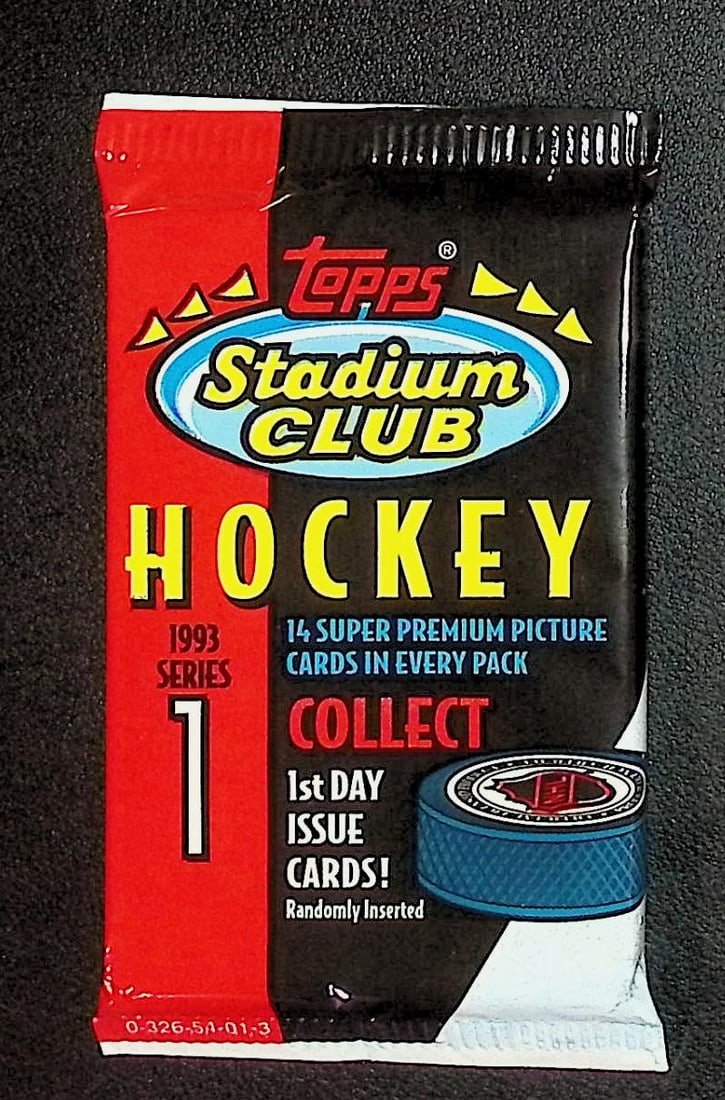 1993 Topps STADIUM CLUB Series 1 Hockey Cards Retail Box Wax Pack NHL Trading Cards: Topps Vintage Hockey NHL Trading & Sports Cards, Brett Hull, Ray Bourque, Patrick Roy, Mario Lemieux, Wayne Gretzky, Old Sports Cards for Sale Near Me, Stanley Cup & Hall of Fame Players, Valuable Auc