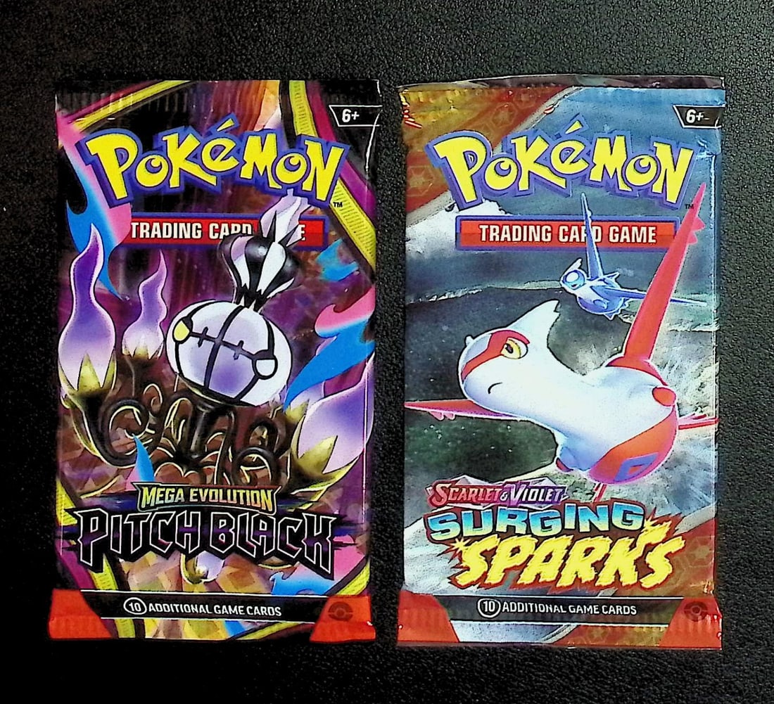 2 COUNT: 1 - Pokemon Pitch Black & 1 - Surging Sparks Pokemon Booster Packs: Pokemon Trading Card Game Cards, Charizard, Pikachu, Mewto, EX, Referse Holo, Holo Rare Cards, Secret Rare Cards, Full Art Cards, Evee, 3 Stars Ultra Rare Cards, Double Rare, Illustration Rare, Specia