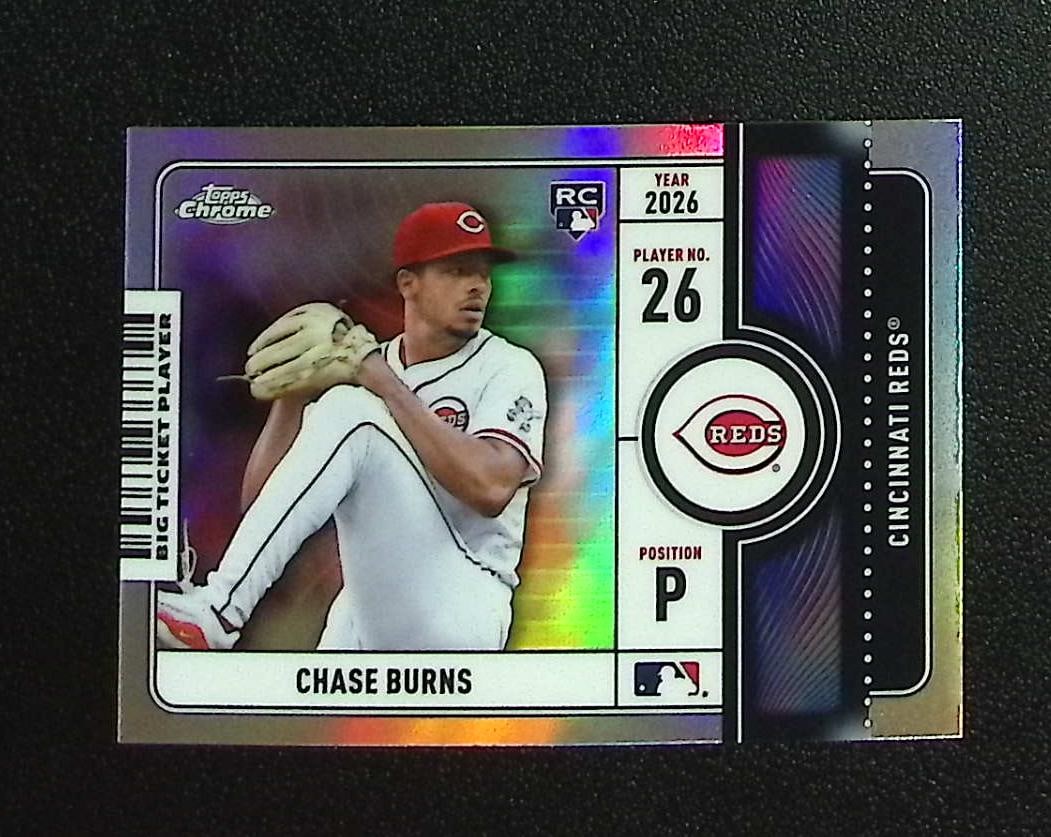 Chase Burns Rookie Card Big Ticket Player 2026 Topps Chrome #BTP-24 Cincinnati Reds: Topps, Bowman, & Fanatics Baseball MLB Trading & Sports Cards, Sports Cards for Sale Near Me, World Series & Hall of Fame Players Memorabilia, Refractors, X-Fractors, Numbered, SP, SSP, Valuable Aucti