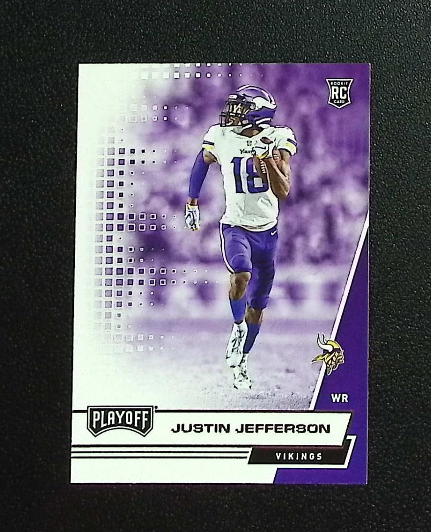 Justin Jefferson Rookie Card 2020 Panini Playoff #213 Minnesota Vikings: Panini, Donruss Optic, & Donruss Select, Prizm, Mosaic, Contenders, Zenith, Phoenix, Illusions, Absolute, Rookie NFL Sports Trading Cards, SP, SSP, Cards, Football Cards for Sale Near Me, Superbowl & 