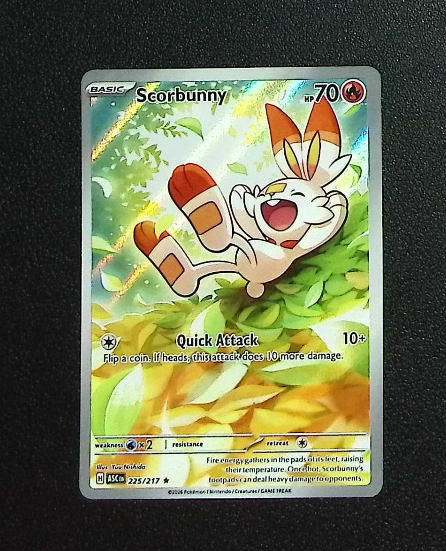 Pokemon Ascended Heroes Scorbunny Illustration Rare #225: Pokemon Trading Card Game Cards, Charizard, Pikachu, Mewtwo, Reverse Holo, Holo Rare, Secret Rare Cards, Full Art Cards, Eevee, Ultra Rare Card, Illustration Rare, Special Illustration Rare SIR