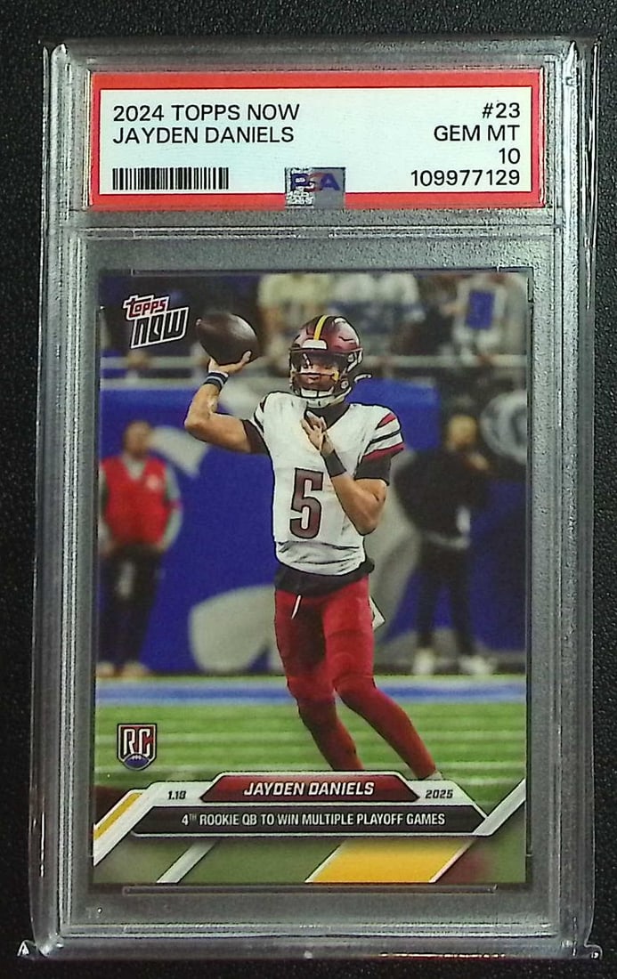 Jayden Daniels Rookie Card 2024 Topps Now #23 PSA 10 Washington Commanders: Topps & Bowman Football NFL Trading Sports Cards, Sports Cards for Sale Near Me, Super Bowl & Hall of Fame Player Cards, Resurgence, Composite, SP, SSP, Valuable Auction Memorabilia Lots For Sale On L