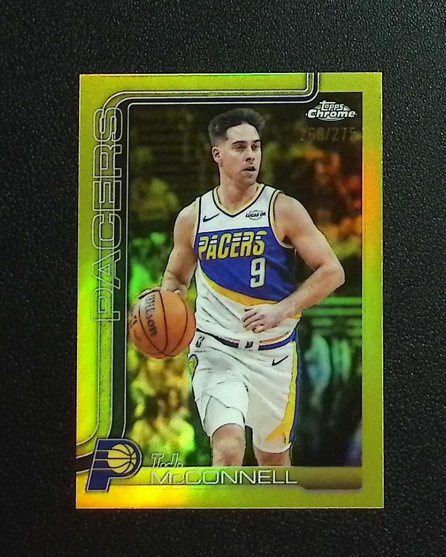 TJ McConnell Yellow Refractor /275 2025-26 Topps Chrome Update #125 Indiana Pacers: Topps & Bowman Basketball NBA Trading & Sports Cards, Sports Cards for Sale Near Me, Chrome, Refractor, SP, SSP, Valuable Auction Memorabilia Lots Sold On Line, NBA Championship & Hall of Fame Player 