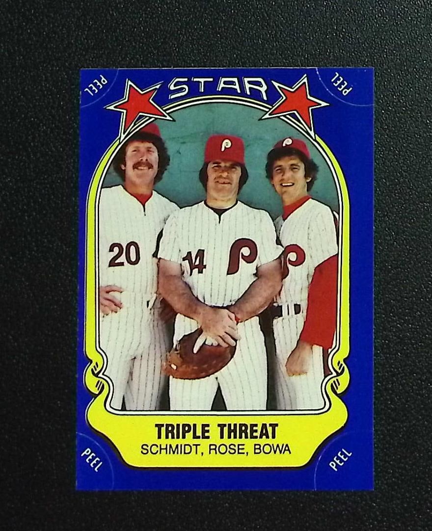 Schmidt/Rose/Bowa Triple Threat 1981 Fleer Star Stickers #43 Phillies: Fleer Baseball MLB Trading & Sports Cards, Old Sports Cards for Sale Near Me, Auction Memorabilia Lots for Sale On Line, World Series & Hall of Fame Players