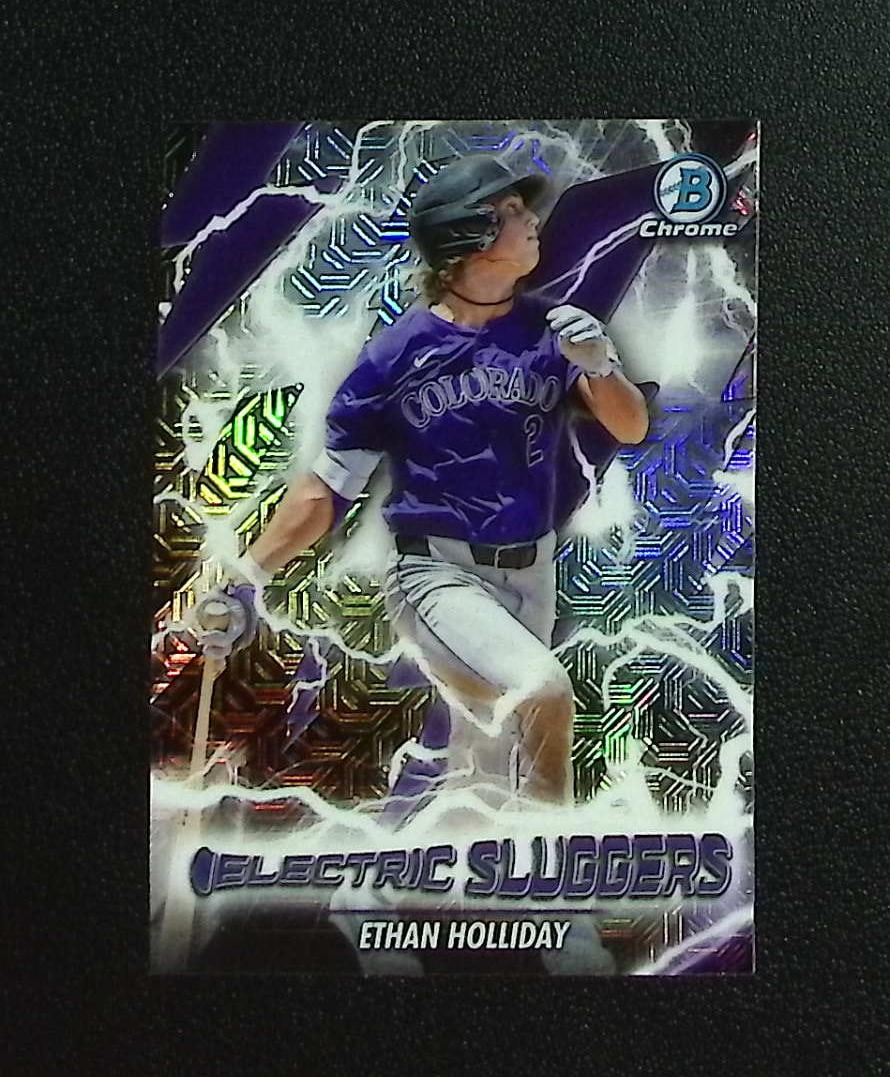 Ethan Holliday Electric Sluggers Mojo Refractor 2026 Bowman Chrome #ES-13 Rockies: Topps, Bowman, & Fanatics Baseball MLB Trading & Sports Cards, Sports Cards for Sale Near Me, World Series & Hall of Fame Players Memorabilia, Refractors, X-Fractors, Numbered, SP, SSP, Valuable Aucti