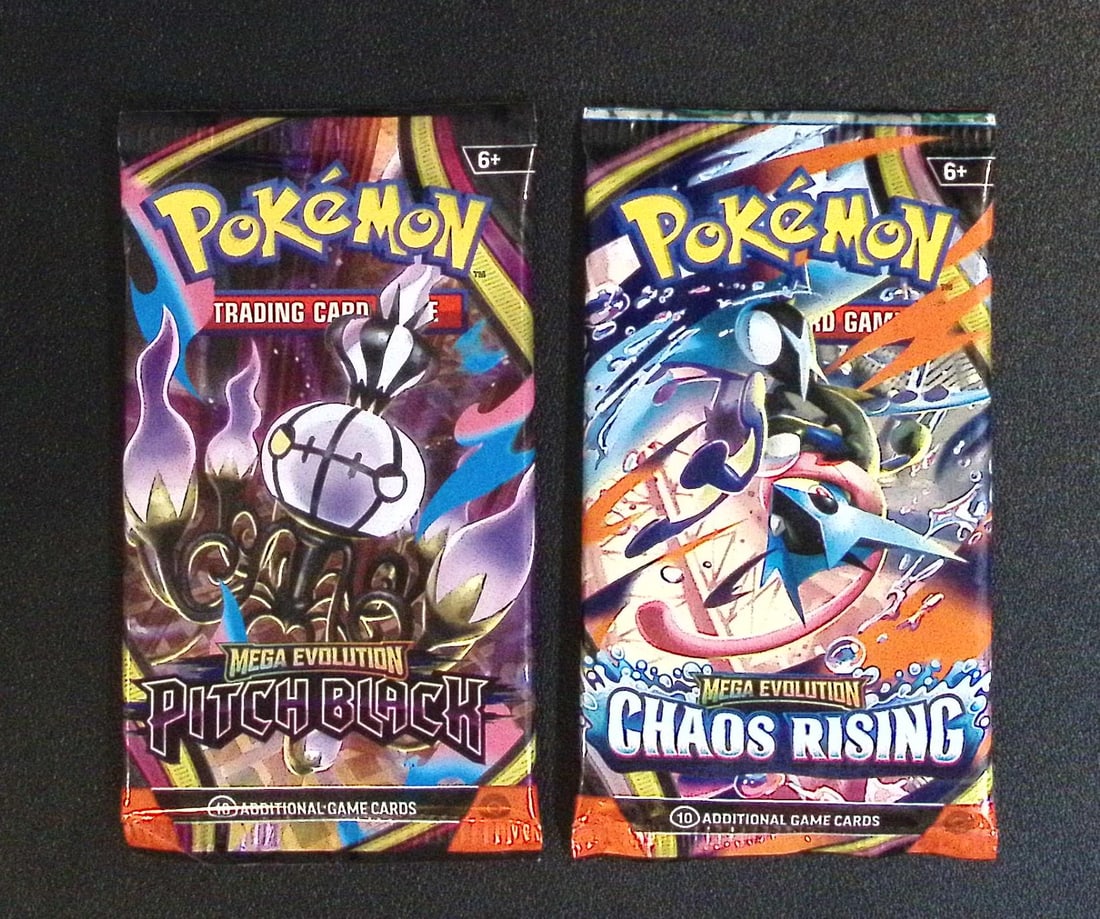 Lot of 2 Pokemon Booster Packs. 1 Pitch Black & 1 Chaos Rising: Pokemon Trading Card Game Cards, Charizard, Pikachu, Mewtwo, Reverse Holo, Holo Rare, Secret Rare Cards, Full Art Cards, Eevee, Ultra Rare Card, Illustration Rare, Special Illustration Rare SIR