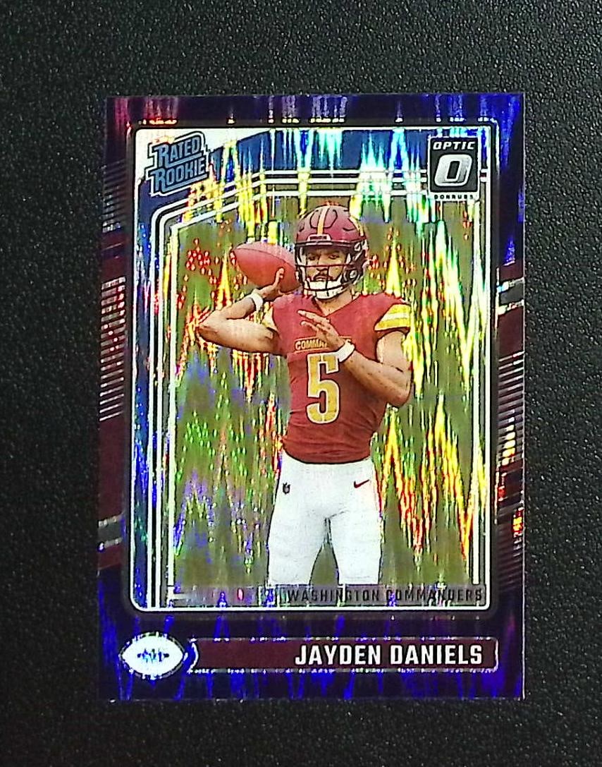 Jayden Daniels Rookie Card Purple Shock Prizm 2024 Donruss Optic #248 Commanders: Panini, Donruss Optic, & Donruss Select, Prizm, Mosaic, Contenders, Zenith, Phoenix, Illusions, Absolute, Rookie NFL Sports Trading Cards, SP, SSP, Cards, Football Cards for Sale Near Me, Superbowl &