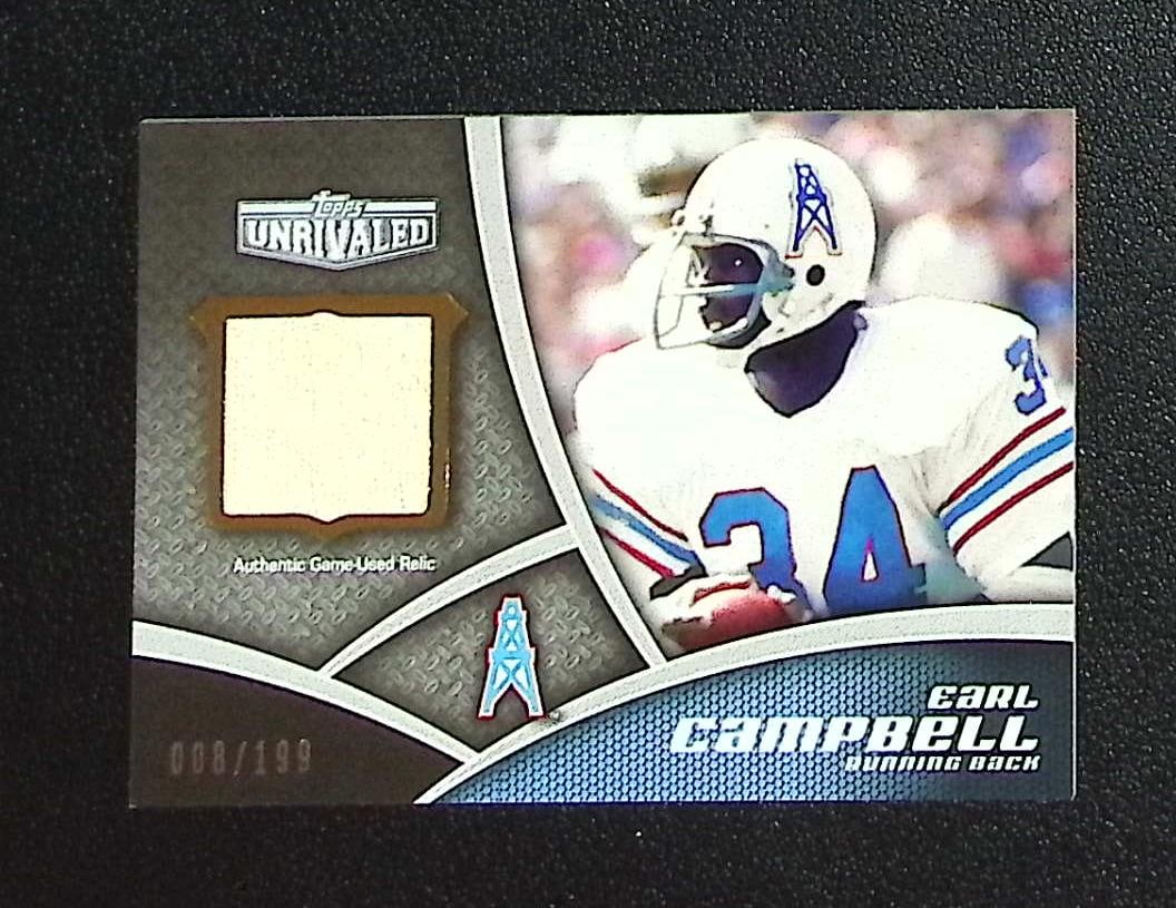 Earl Campbell Game Used Patch /199 2010 Topps Unrivaled #UGR-EC Houston Oilers: Topps & Bowman Football NFL Trading Sports Cards, Sports Cards for Sale Near Me, Super Bowl & Hall of Fame Player Cards, Resurgence, Composite, SP, SSP, Valuable Auction Memorabilia Lots For Sale On L