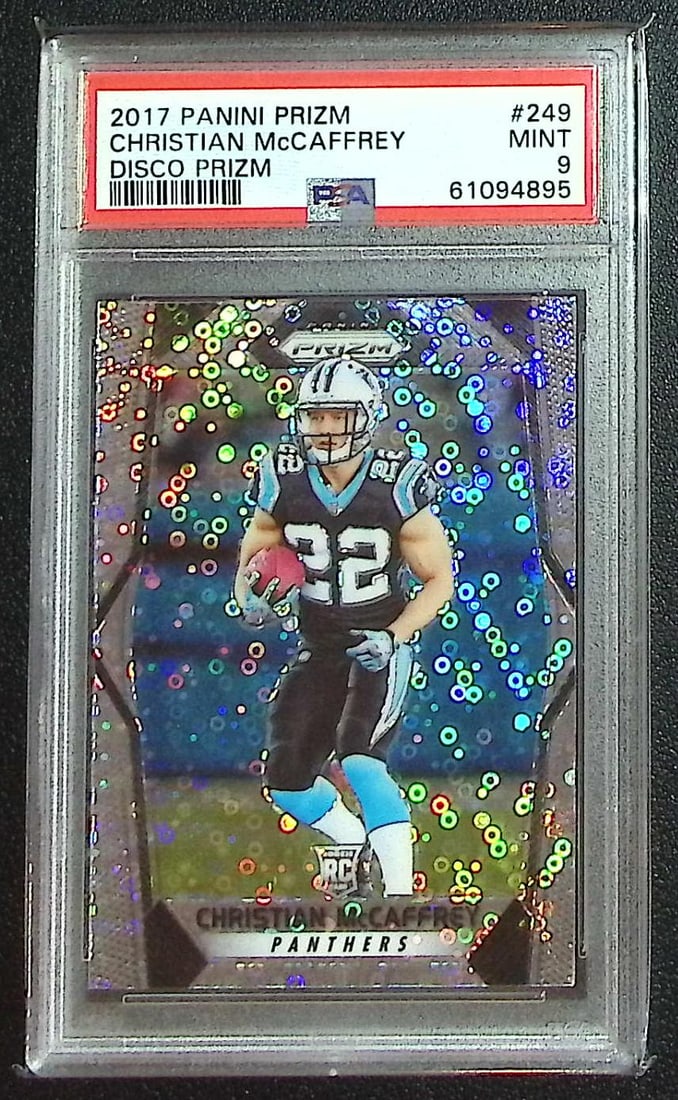 Christian McCaffrey Rookie Card Disco Prizm 2017 Panini Prizm #249 PSA 9: Panini, Donruss Optic, & Donruss Select, Prizm, Mosaic, Contenders, Zenith, Phoenix, Illusions, Absolute, Rookie NFL Sports Trading Cards, SP, SSP, Cards, Football Cards for Sale Near Me, Superbowl & 
