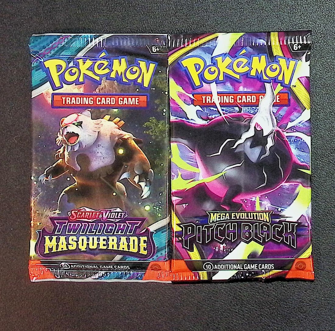 2 COUNT: 1 - Pokemon Pitch Black & 1 - Twilight Masquerade Pokemon Booster Packs: Pokemon Trading Card Game Cards, Charizard, Pikachu, Mewto, EX, Referse Holo, Holo Rare Cards, Secret Rare Cards, Full Art Cards, Evee, 3 Stars Ultra Rare Cards, Double Rare, Illustration Rare, Specia