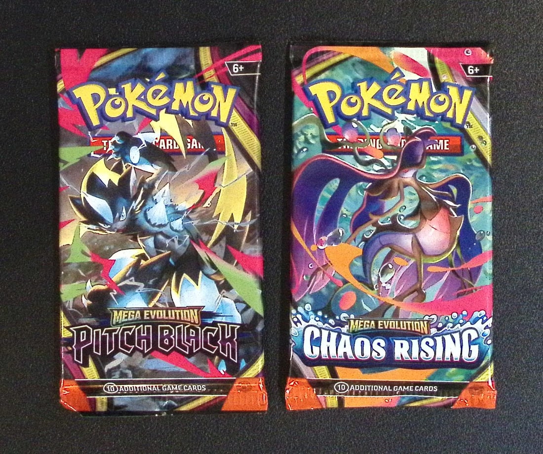Lot of 2 Pokemon Booster Packs. 1 Pitch Black & 1 Chaos Rising: Pokemon Trading Card Game Cards, Charizard, Pikachu, Mewtwo, Reverse Holo, Holo Rare, Secret Rare Cards, Full Art Cards, Eevee, Ultra Rare Card, Illustration Rare, Special Illustration Rare SIR