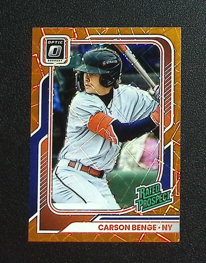 Carson Benge Rated Prospect Orange Velocity Prizm 2026 Donruss Optic #180 Mets: Panini, Donruss, & Donruss Optic Baseball MLB Trading & Sports Cards, Sports Cards for Sale Near Me, Prizm, Mosaic, Select, SP, SSP, Auction Memorabilia Lots for Sale On Line, World Series & Hall of F