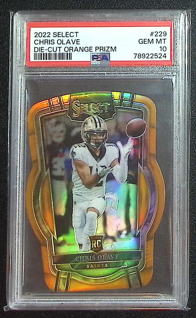 Chris Olave Rookie Card Orange Prizm Die Cut /199 2022 Select #229 PSA 10 Saints: Panini, Donruss Optic, & Donruss Select, Prizm, Mosaic, Contenders, Zenith, Phoenix, Illusions, Absolute, Rookie NFL Sports Trading Cards, SP, SSP, Cards, Football Cards for Sale Near Me, Superbowl & 