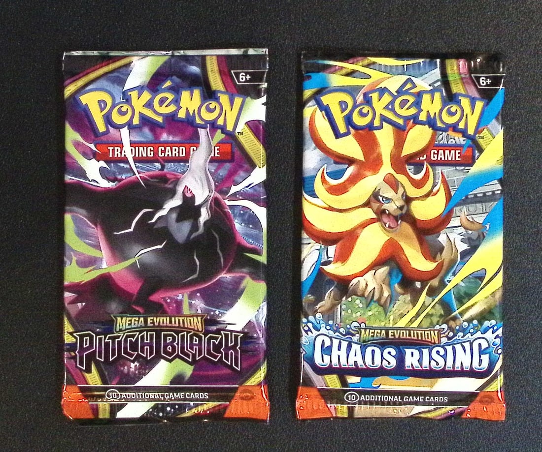Lot of 2 Pokemon Booster Packs. 1 Pitch Black & 1 Chaos Rising: Pokemon Trading Card Game Cards, Charizard, Pikachu, Mewtwo, Reverse Holo, Holo Rare, Secret Rare Cards, Full Art Cards, Eevee, Ultra Rare Card, Illustration Rare, Special Illustration Rare SIR