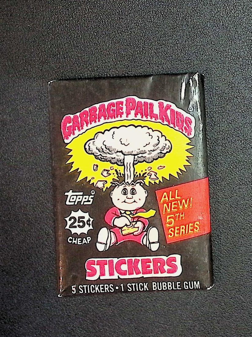 1986 Topps Vintage Garbage Pail Kids Retail Box Wax Pack - 5th Series: Sealed Packs this old have no card quality guarantees - Topps Trading Cards Sold on Line, Auction Lots for sale on line, Trading Card Stickers