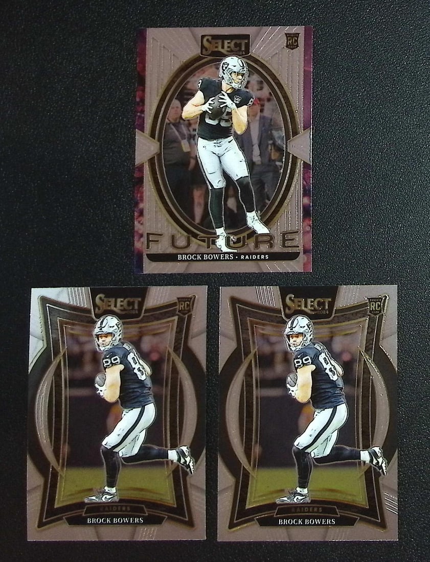 Lot of 3 Brock Bowers Rookie Cards 2024 Select #31, #31, #3. Las Vegas Raiders: Panini, Donruss Optic, & Donruss Select, Prizm, Mosaic, Contenders, Zenith, Phoenix, Illusions, Absolute, Rookie NFL Sports Trading Cards, SP, SSP, Cards, Football Cards for Sale Near Me, Superbowl & 
