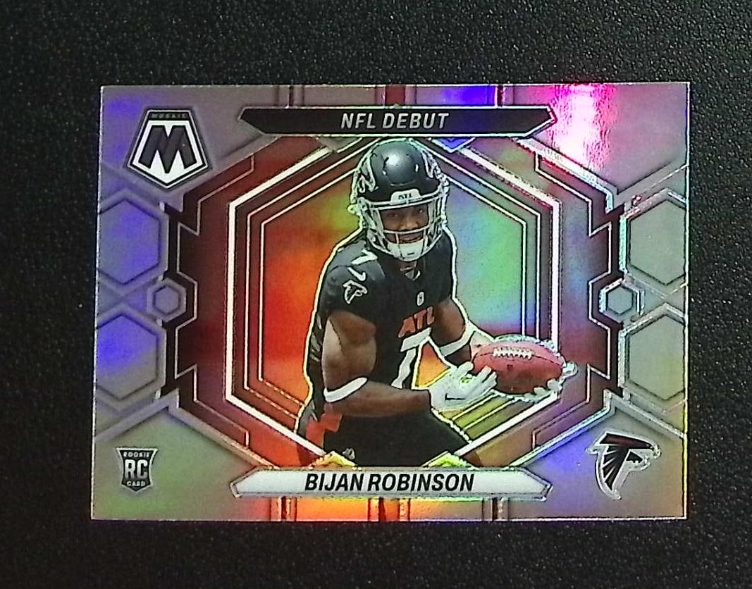 Bijan Robinson Rookie Card Silver Prizm 2023 Panini Mosaic #ND-9 Atlanta Falcons: Panini, Donruss Optic, & Donruss Select, Prizm, Mosaic, Contenders, Zenith, Phoenix, Illusions, Absolute, Rookie NFL Sports Trading Cards, SP, SSP, Cards, Football Cards for Sale Near Me, Superbowl &