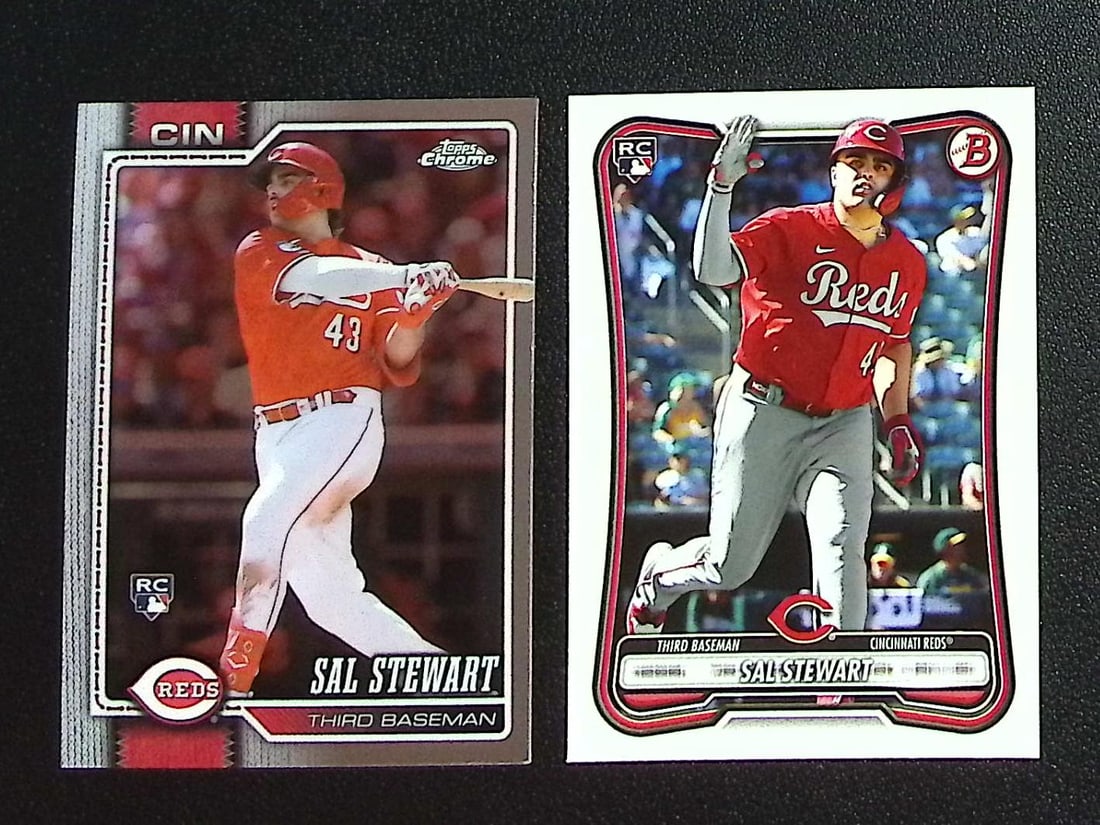 Lot of 2 Sal Stewart Rookie Cards. Topps Chrome #6 & Bowman #6. Cincinnati Reds: Topps, Bowman, & Fanatics Baseball MLB Trading & Sports Cards, Sports Cards for Sale Near Me, World Series & Hall of Fame Players Memorabilia, Refractors, X-Fractors, Numbered, SP, SSP, Valuable