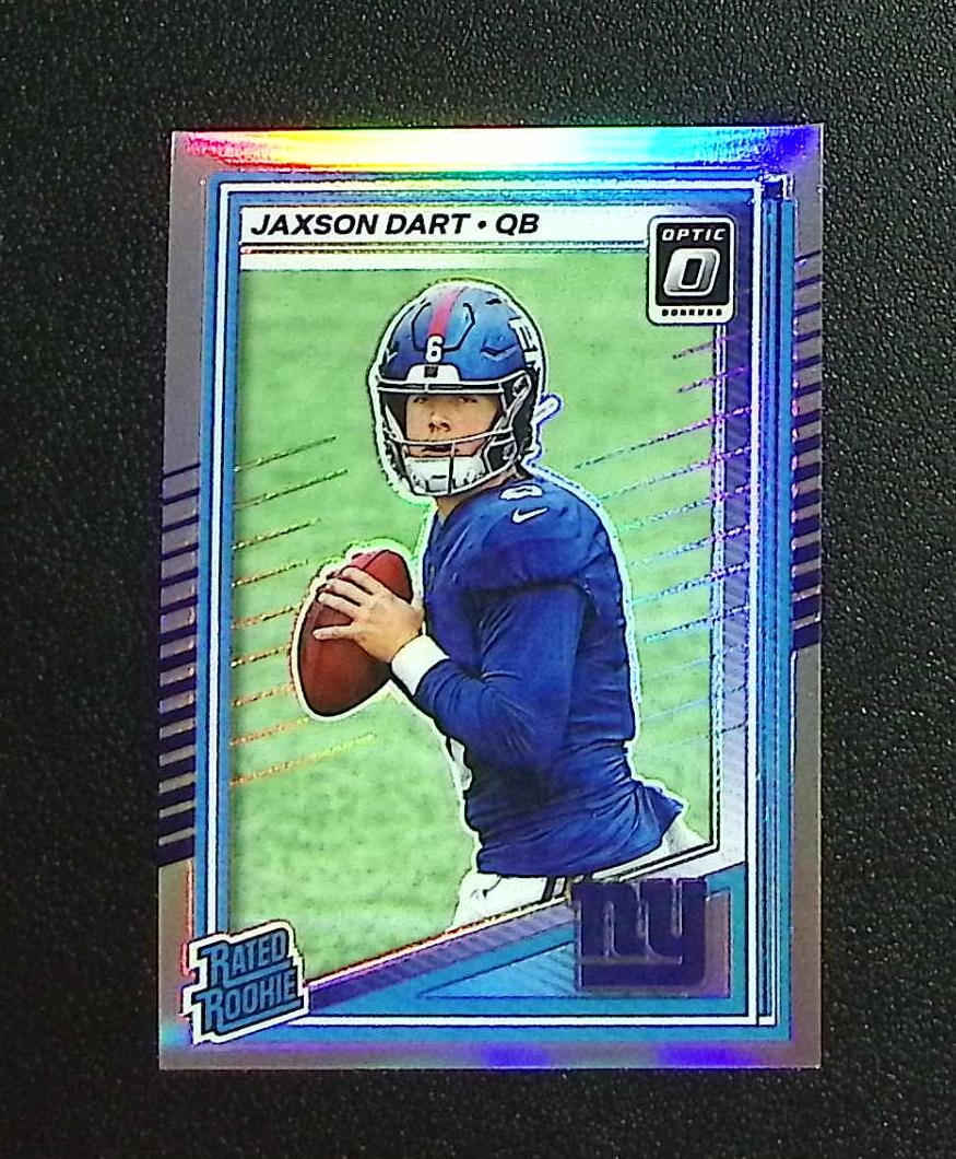Jaxson Dart Rookie Card Holo Prizm 2025 Donruss Optic #273 New York Giants: Panini, Donruss Optic, & Donruss Select, Prizm, Mosaic, Contenders, Zenith, Phoenix, Illusions, Absolute, Rookie NFL Sports Trading Cards, SP, SSP, Cards, Football Cards for Sale Near Me, Superbowl & 