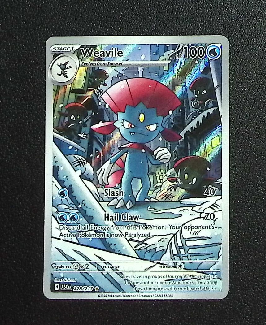 Pokemon Ascended Heroes Weavile Illustration Rare #228: Pokemon Trading Card Game Cards, Charizard, Pikachu, Mewtwo, Reverse Holo, Holo Rare, Secret Rare Cards, Full Art Cards, Eevee, Ultra Rare Card, Illustration Rare, Special Illustration Rare SIR