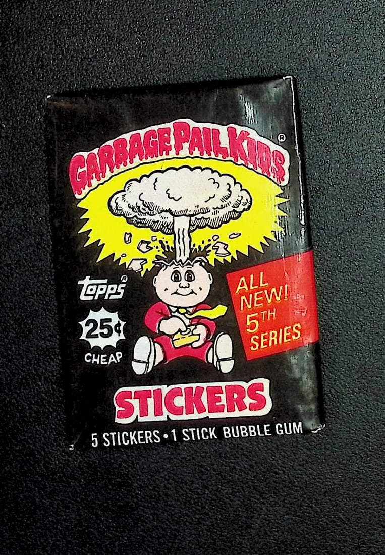 1986 Topps Vintage Garbage Pail Kids Retail Box Wax Pack - 5th Series: Sealed Packs this old have no card quality guarantees - Topps Trading Cards Sold on Line, Auction Lots for sale on line, Trading Card Stickers