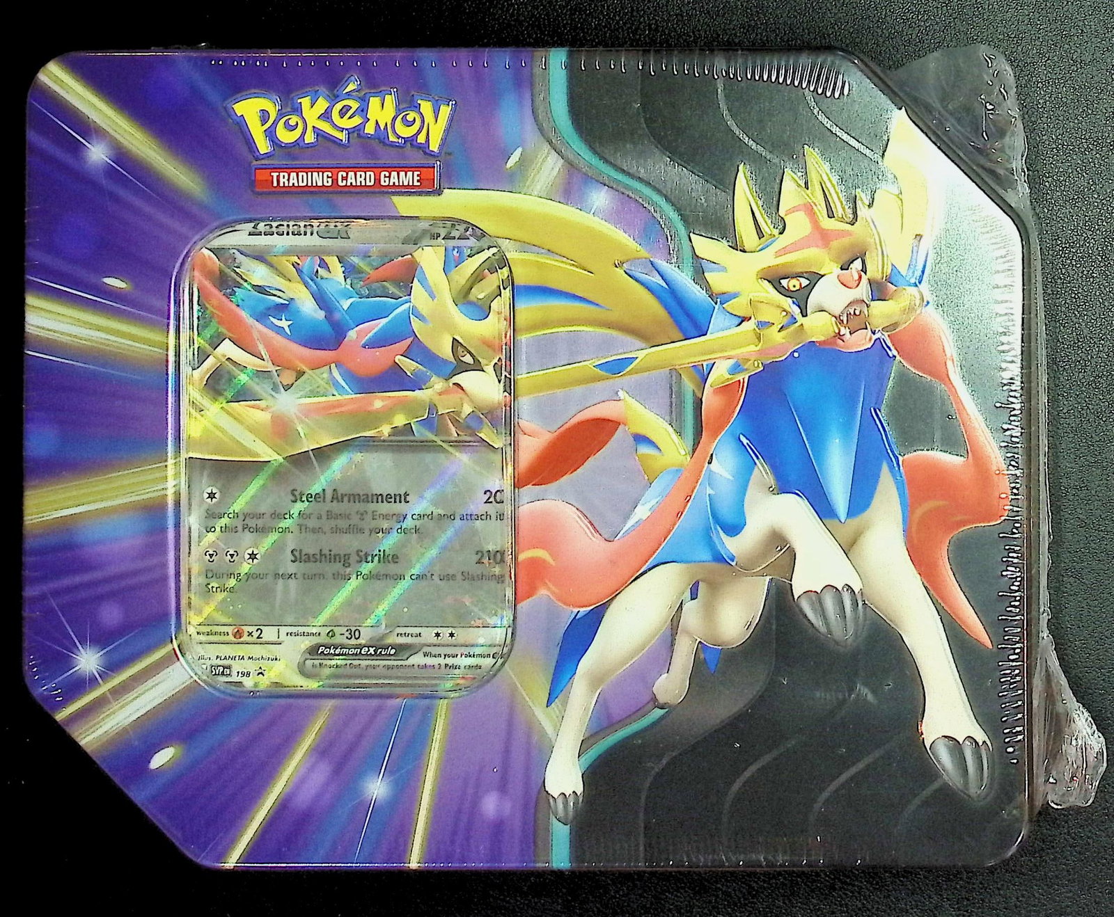 Pokemon Slashing Legends Tin (Zacian EX) Contains 5 Booster Packs: Pokemon Trading Card Game Cards, Charizard, Pikachu, Mewto, EX, Referse Holo, Holo Rare Cards, Secret Rare Cards, Full Art Cards, Evee, 3 Stars Ultra Rare Cards, Double Rare, Illustration Rare, Specia