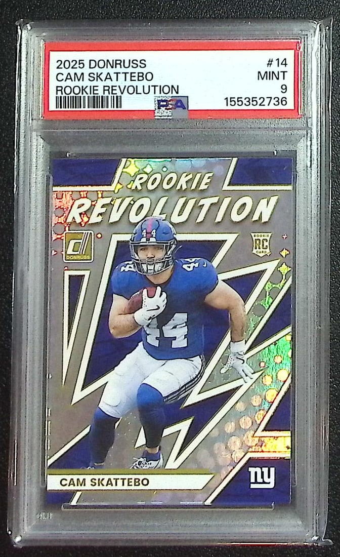 Cam Skattebo Rookie Revolution 2025 Donruss #14 PSA 9 New York Giants: Panini, Donruss Optic, & Donruss Select, Prizm, Mosaic, Contenders, Zenith, Phoenix, Illusions, Absolute, Rookie NFL Sports Trading Cards, SP, SSP, Cards, Football Cards for Sale Near Me, Superbowl & 