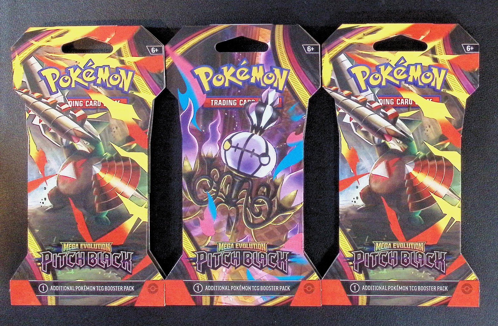 3 COUNT: Pokemon Pitch Black Sleeved Booster Packs: Pokemon Trading Card Game Cards, Charizard, Pikachu, Mewto, EX, Referse Holo, Holo Rare Cards, Secret Rare Cards, Full Art Cards, Evee, 3 Stars Ultra Rare Cards, Double Rare, Illustration Rare, Specia