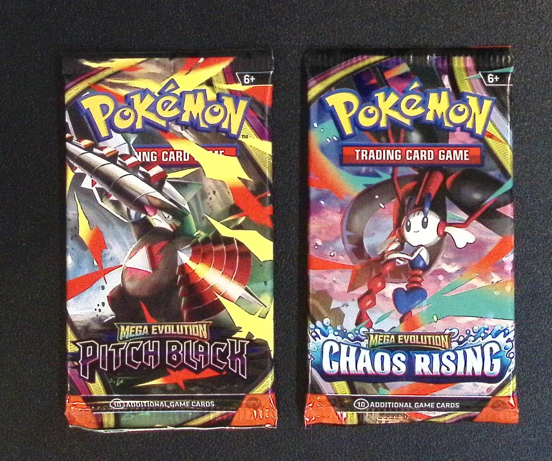 Lot of 2 Pokemon Booster Packs. 1 Pitch Black & 1 Chaos Rising: Pokemon Trading Card Game Cards, Charizard, Pikachu, Mewtwo, Reverse Holo, Holo Rare, Secret Rare Cards, Full Art Cards, Eevee, Ultra Rare Card, Illustration Rare, Special Illustration Rare SIR