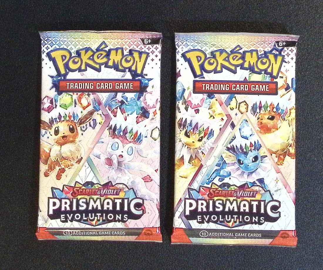 Lot of 2 Pokemon Prismatic Evolutions Booster Packs: Pokemon Trading Card Game Cards, Charizard, Pikachu, Mewtwo, Reverse Holo, Holo Rare, Secret Rare Cards, Full Art Cards, Eevee, Ultra Rare Card, Illustration Rare, Special Illustration Rare SIR