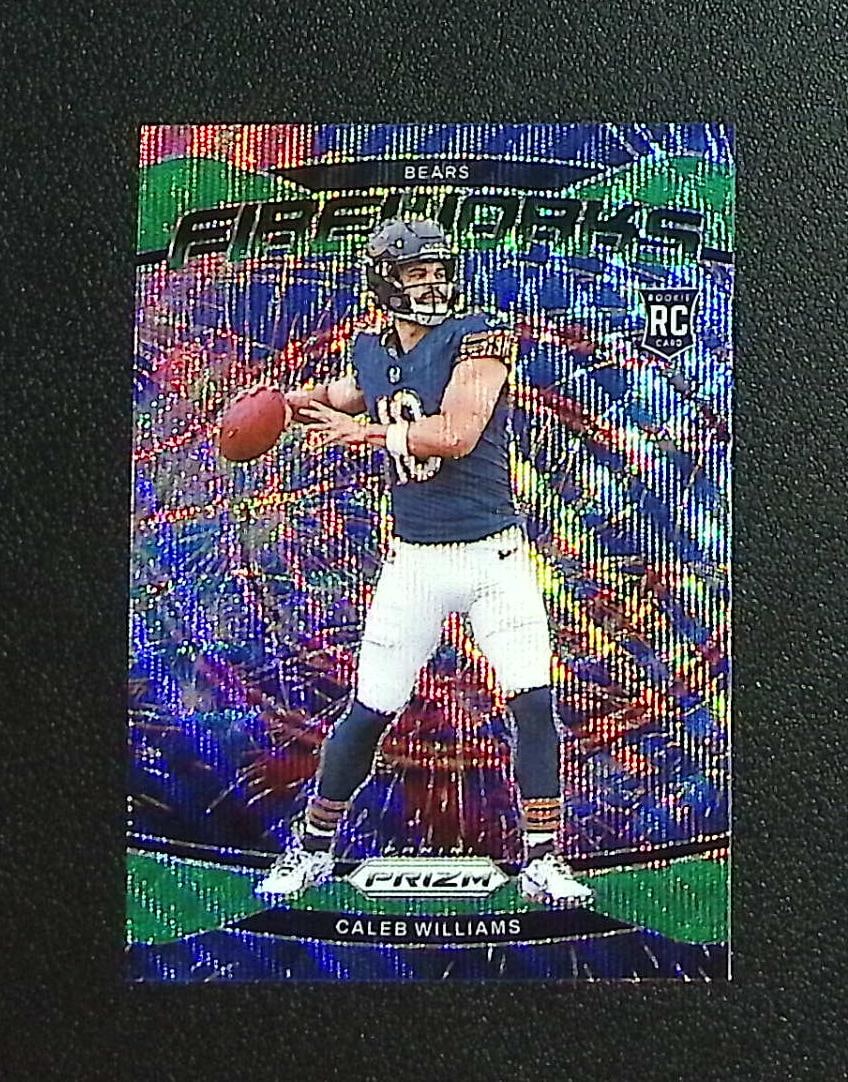 Caleb Williams Rookie Card Fireworks Green Wave Prizm 2024 Panini Prizm #25 Bears: Panini, Donruss Optic, & Donruss Select, Prizm, Mosaic, Contenders, Zenith, Phoenix, Illusions, Absolute, Rookie NFL Sports Trading Cards, SP, SSP, Cards, Football Cards for Sale Near Me, Superbowl & 