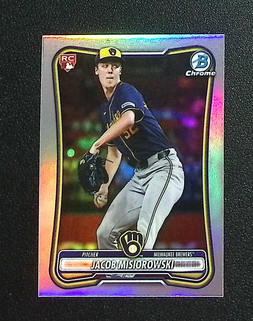 Jacob Misiorowski Red Rookie Logo 2026 Bowman Chrome #35 Milwaukee Brewers: Topps, Bowman, & Fanatics Baseball MLB Trading & Sports Cards, Sports Cards for Sale Near Me, World Series & Hall of Fame Players Memorabilia, Refractors, X-Fractors, Numbered, SP, SSP, Valuable Aucti