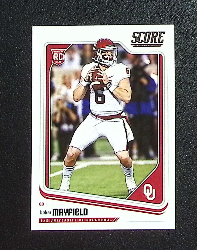 Baker Mayfield Rookie Card 2018 Panini Score #351 Oklahome Sooners: Panini, Donruss Optic, & Donruss Select, Prizm, Mosaic, Contenders, Zenith, Phoenix, Illusions, Absolute, Rookie NFL Sports Trading Cards, SP, SSP, Cards, Football Cards for Sale Near Me, Superbowl & 