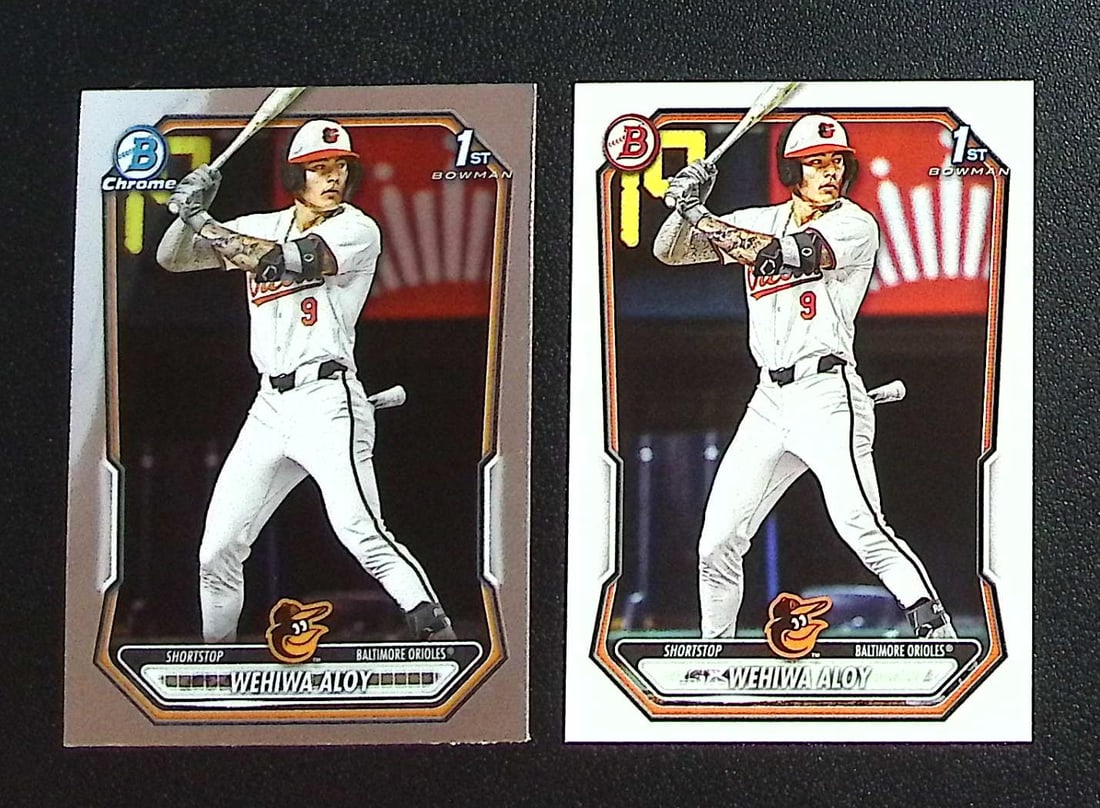 Lot of 2 Wehiwa Aloy 1st Bowmans. 1 Chrome #BCP-135 & 1 Paper #BP-135. Orioles: Topps, Bowman, & Fanatics Baseball MLB Trading & Sports Cards, Sports Cards for Sale Near Me, World Series & Hall of Fame Players Memorabilia, Refractors, X-Fractors, Numbered, SP, SSP, Valuable Aucti