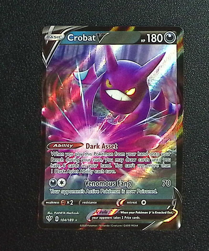 Pokemon Darkness Ablaze Crobat V Ultra Rare #104: Pokemon Trading Card Game Cards, Charizard, Pikachu, Mewtwo, Reverse Holo, Holo Rare, Secret Rare Cards, Full Art Cards, Eevee, Ultra Rare Card, Illustration Rare, Special Illustration Rare SIR
