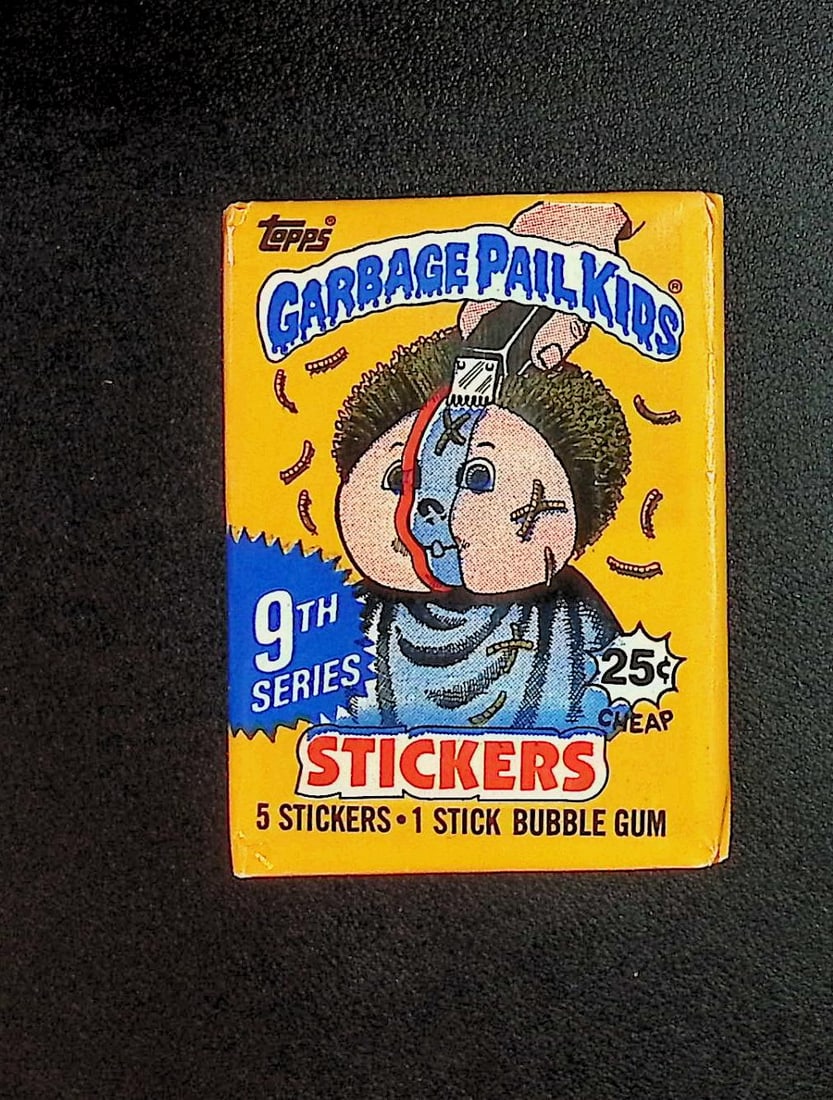 1987 Topps Vintage Garbage Pail Kids Retail Box Wax Pack - 9th Series: Sealed Packs this old have no card quality guarantees - Topps Trading Cards Sold on Line, Auction Lots for sale on line, Trading Card Stickers